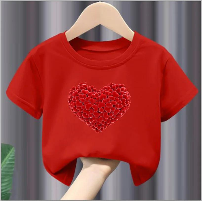Children Short Sleeve Tops Funny Heart Shaped Design Tshirt Girls Spring Party Dresses Kid Lovely Tees Girl Clothes