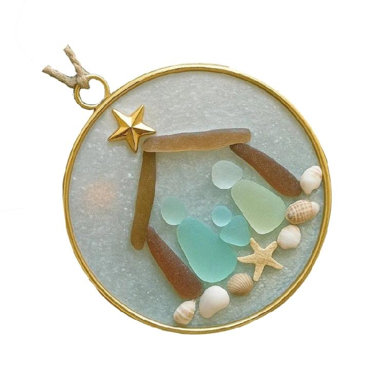 Acrylic Christmas Tree Ornament Decorative Sea Glass Coastal Holiday Accent Pendant Unique Religious Gift