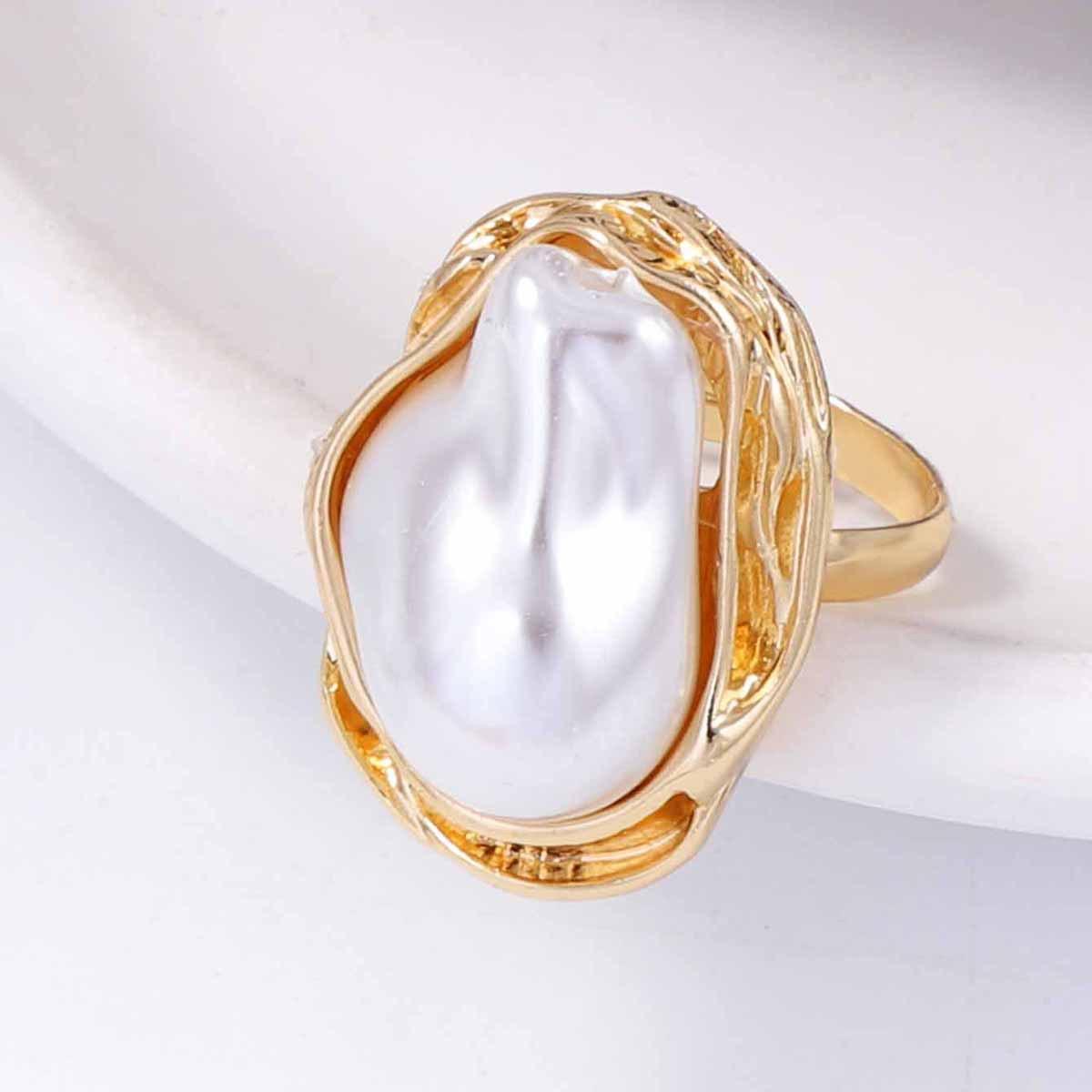 Трансграничный французский легкий люкс высококачественный дизайн особой формы имитация жемчуга преувеличенное открытие воротник браслет кольцо женский набор