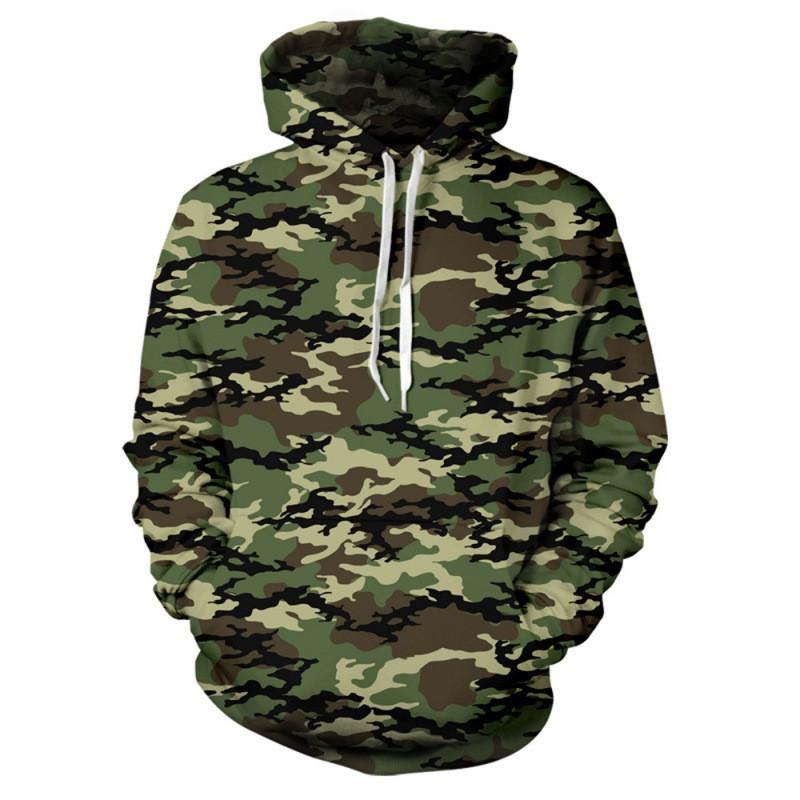 Mens Hooded Oversized Sweatshirt With 3D Camo Print Front Pocket Long Sleeve Fall Casual Wear