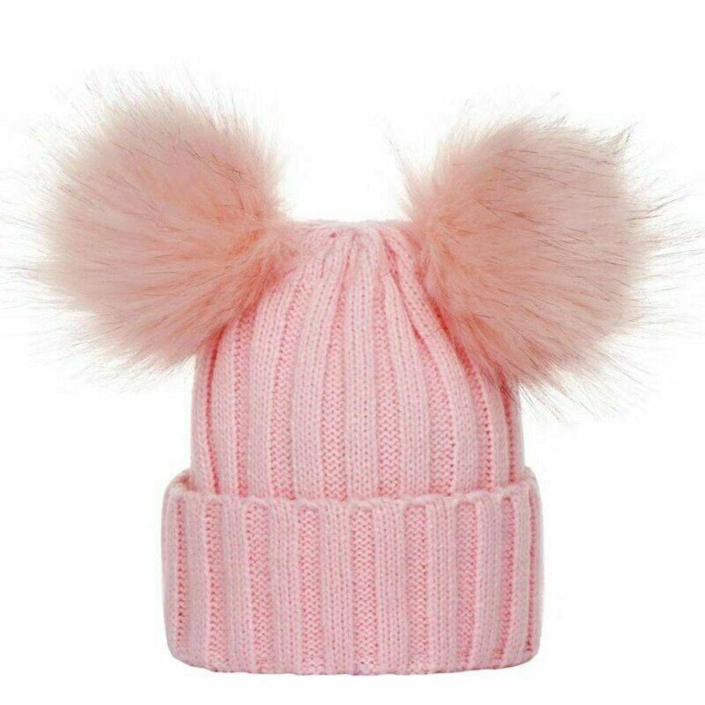 Boys Girls Pom Windproof Baby Beanie Cap Warm Bobble Hat Kids Knitted Hat