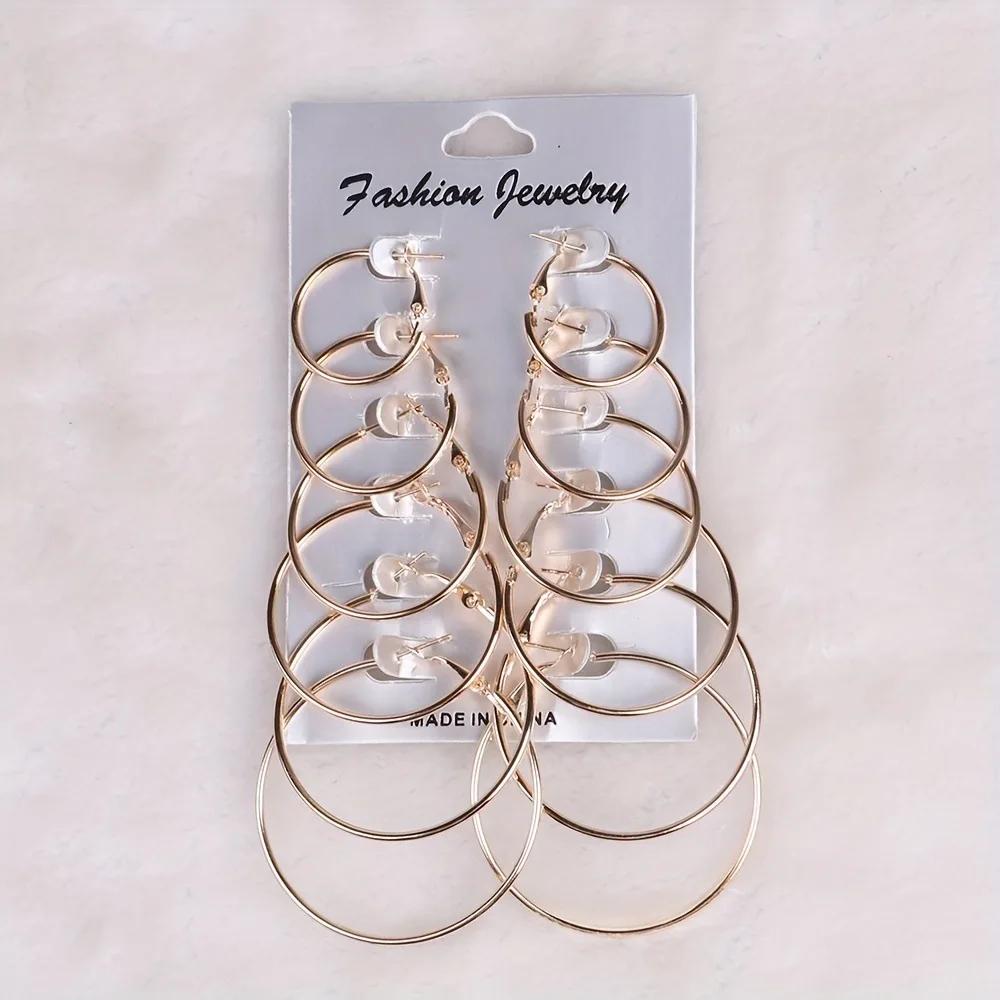 

Designer Silver Plated Hoop Earrings For Women Set Fashion Minimalist Exaggerated Personality European American Set 6 12 Pairs золотистый