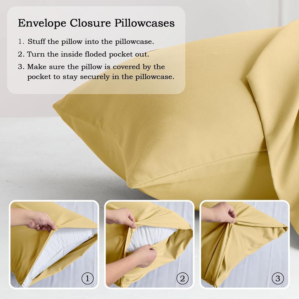 Q&J Fabric Co. Bedding Pillow Cases Standard Size Set of 2 – Soft Brushed Microfiber Pillow Cover, Wrinkle-Free, Fade-Resistant, Envelope Closure