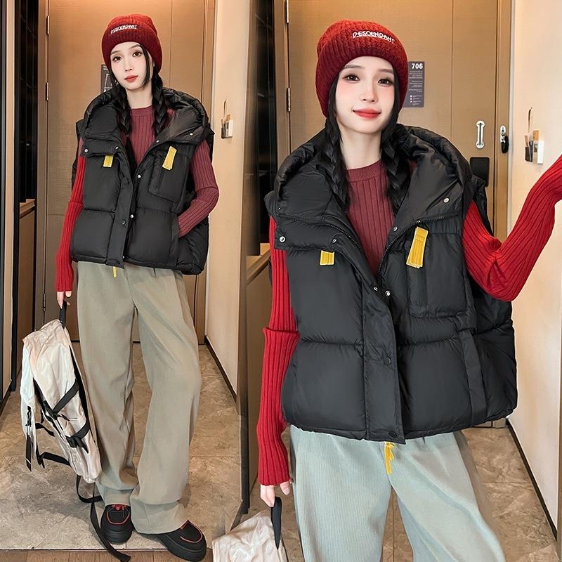 Hooded short cotton vest women's autumn and winter sleeveless jacket top vest batch