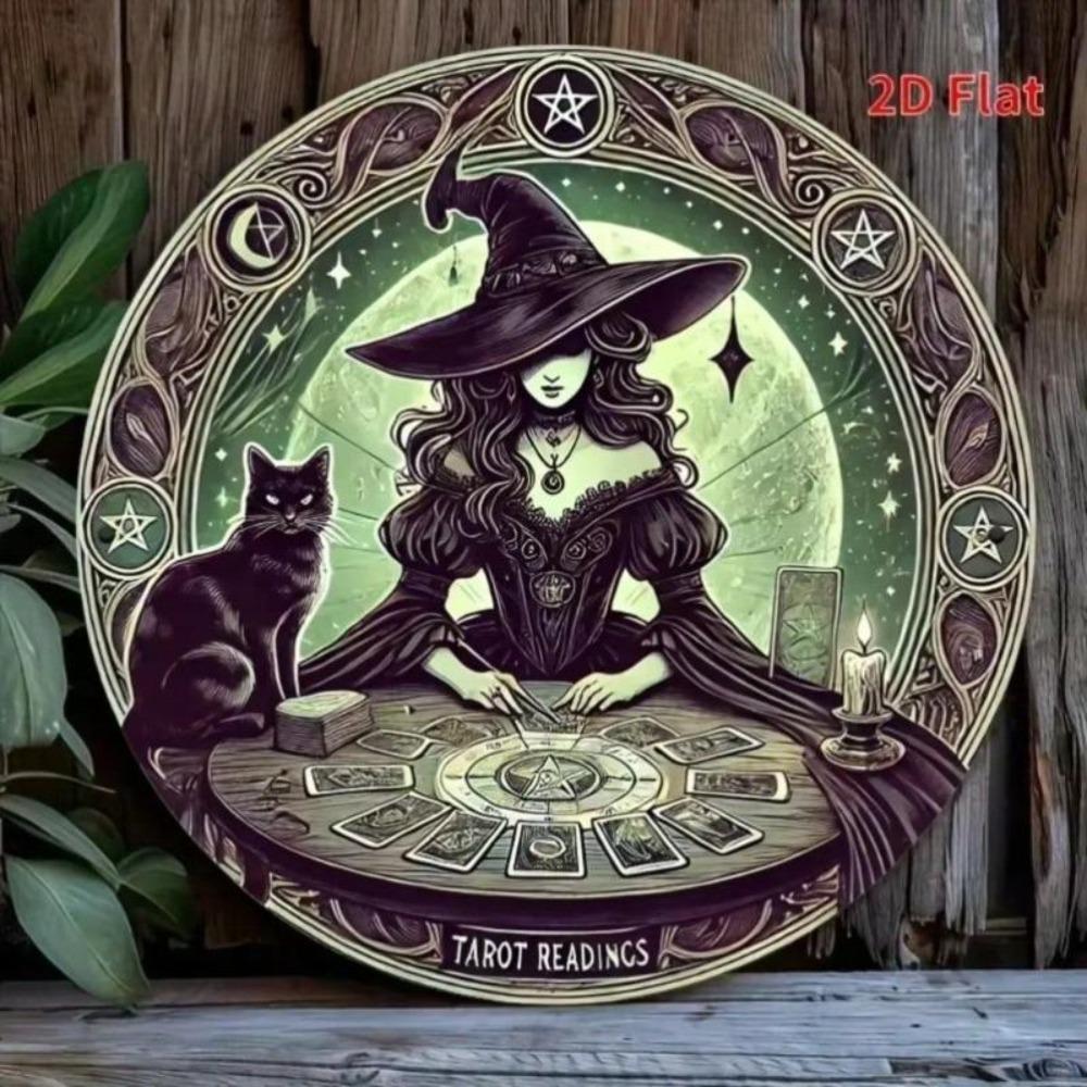 Vintage Tarot Witch Cat Metal Wall Art Mystical Moon Star Home Office Decor