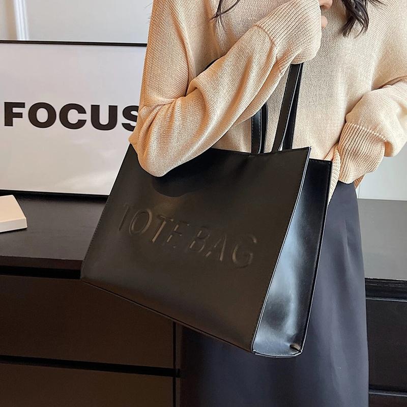 Large Capacity Fashionable Tote Bag With Letter Print Fashion Solid Color Simple Crossbody Bag Women Casual Handbag Shoulder Bag