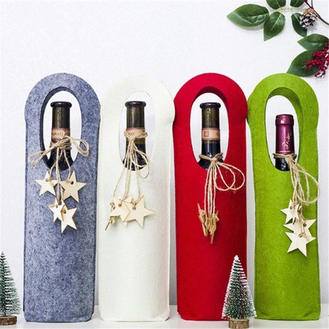 Christmas Red Wine Bottle Cover Star Pendant Felt Christmas Wine Cover Red Wine Gift Felt Bag
