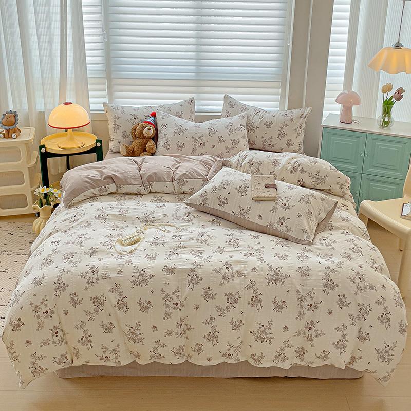 Flowers Bedding Set with Pillowcase Bed Sheet Single Full Size Bed Linen Washed Cotton Duvet Cover Set Queen/King Double Size