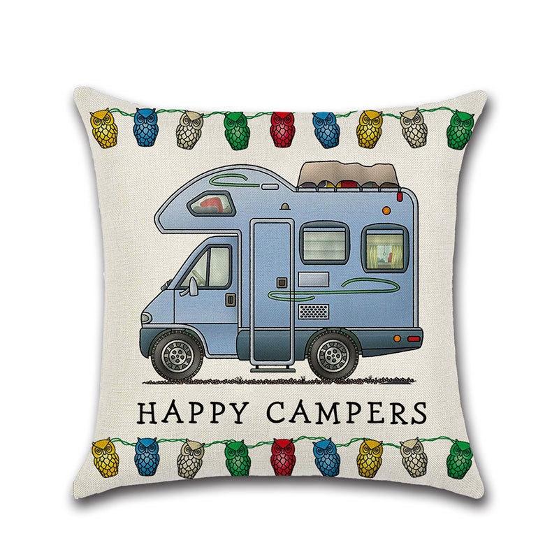 Ornate Happy Campers Sofa Throw Cushion Cover Ideal For Home Dcor