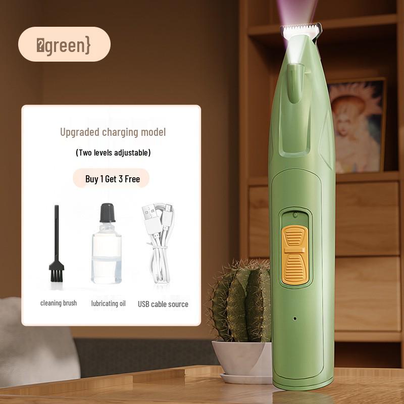 Rechargeable Pet Paw & Hair Trimmer - Safe Rounded Edge, Low Noise, Vibrating Electric Clipper with Light