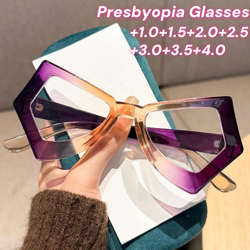 

Fashion Large Frame Irregular Presbyopia Glasses Retro Polygonal HD Anti-blue Light Reading Glasses Woman Men s Glasses +250 чорного кольору градієнта