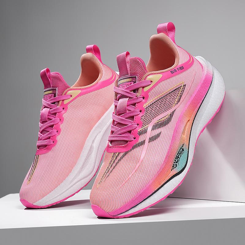 Spring New Side Shoes Men's Breathable Mesh Running Shoes Men's and Women's Shock-absorbing Wear-resistant Non-slip Carbon Plate Racing Shoes