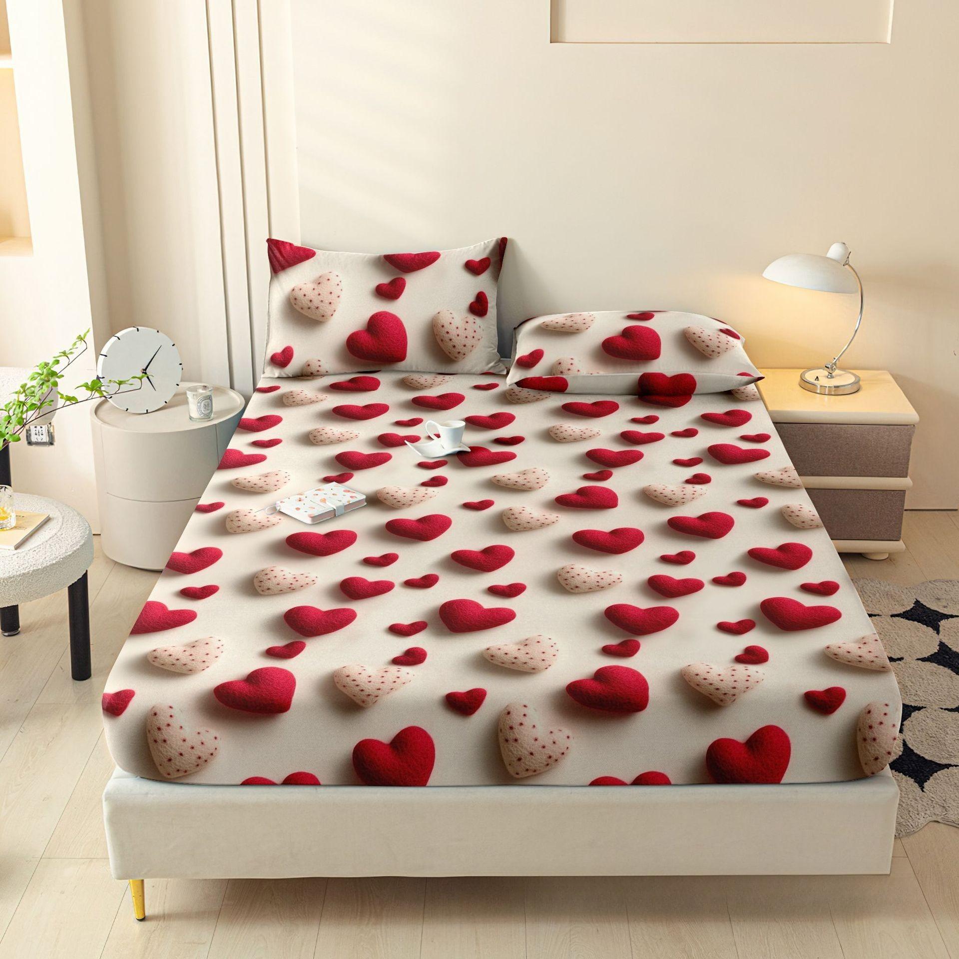 

3Pcs Printed Fitted Bed Sheet Set Non Slip Adjustable Mattress Covers With Elastic Band Queen/King/Twin/Full Size Drap-Housse 3pcs-200x200x30cm