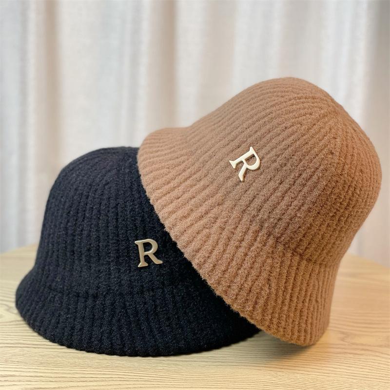 Striped Autumn and Winter Versatile Fisherman Hat Feminine Fashion Bucket Hat Foldable Winter Warmth and Windproof