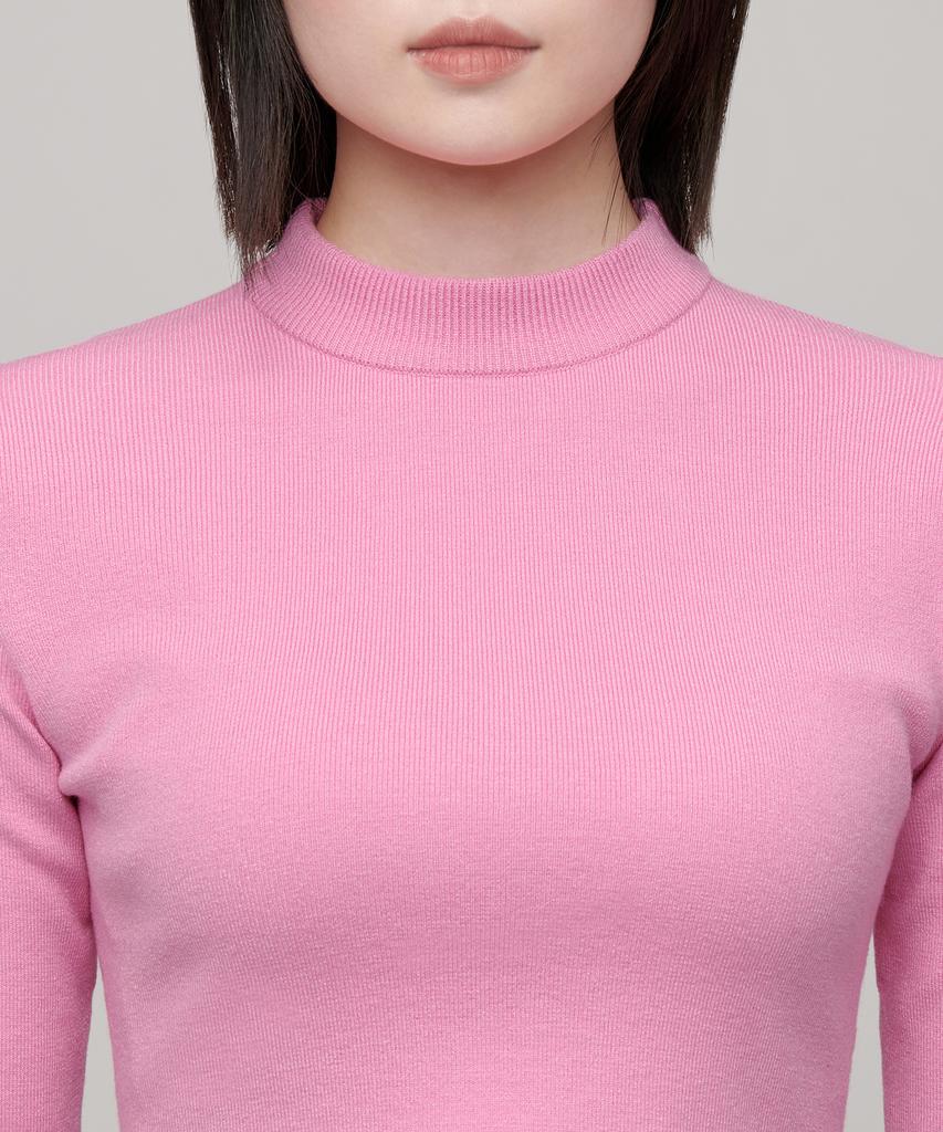MUSINSA STANDARD WOMAN Women'S Slim Crop Mock Neck Knit [Pink]