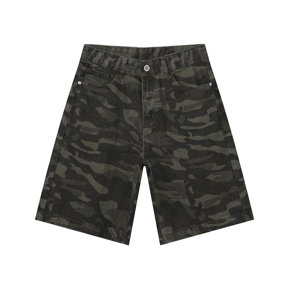 | Old washed denim shorts men's summer straight five-point pants retro medium pants