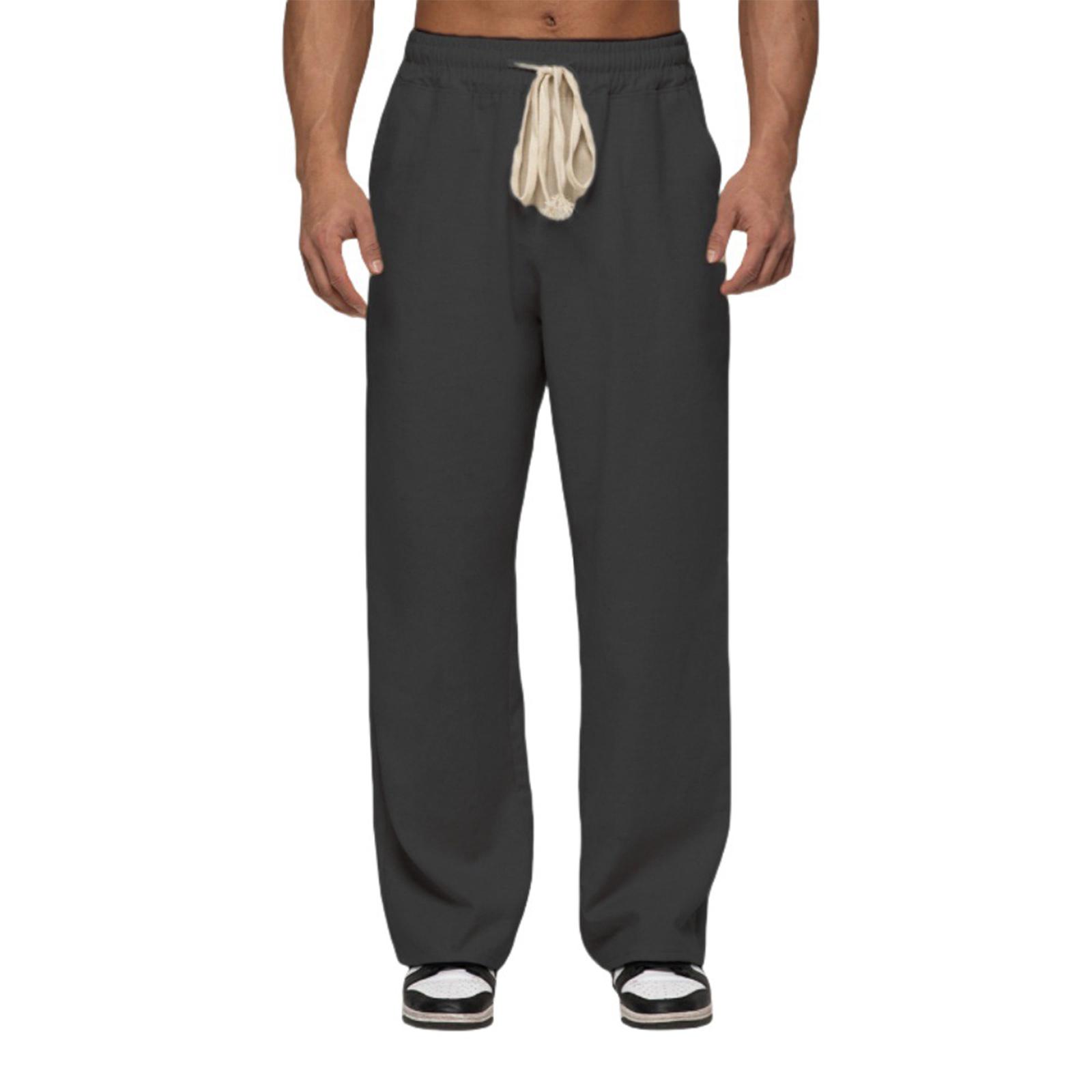 

Мужские повседневные хлопково-льняные брюки, эластичный пояс на кулиске, летние пляжные брюки, легкие, свободного кроя, брюки для йоги L чёрный