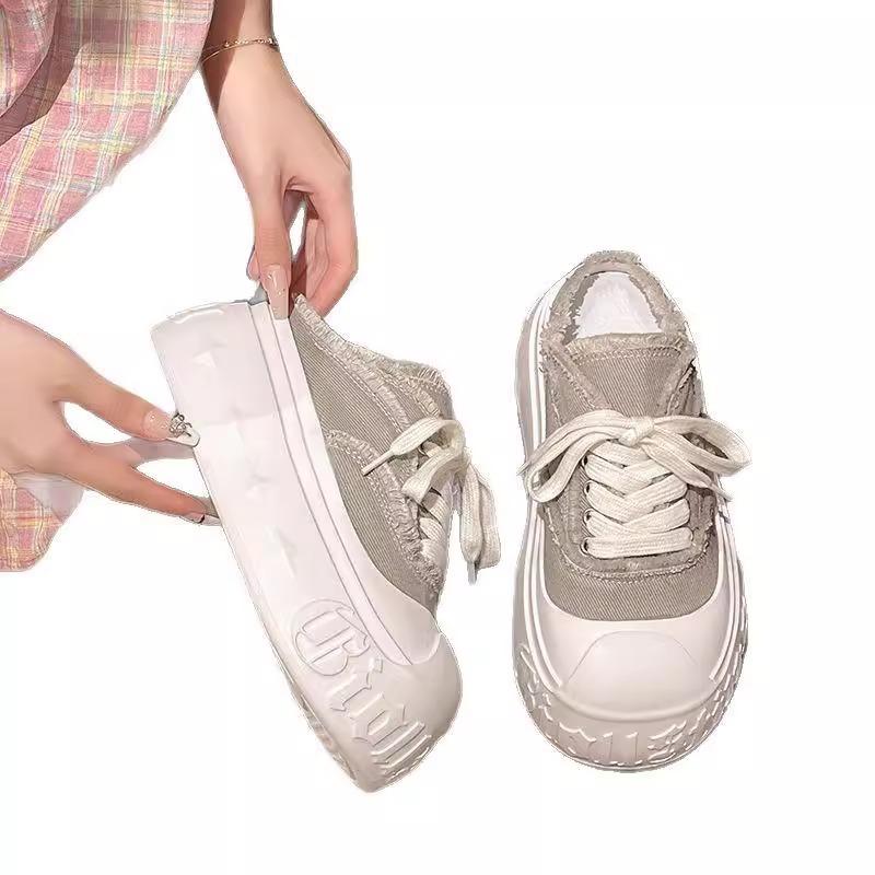 Big head bread shoes beggar canvas shoes bag head half slippers summer wear 2025 spring new thick sole heightening women's shoes