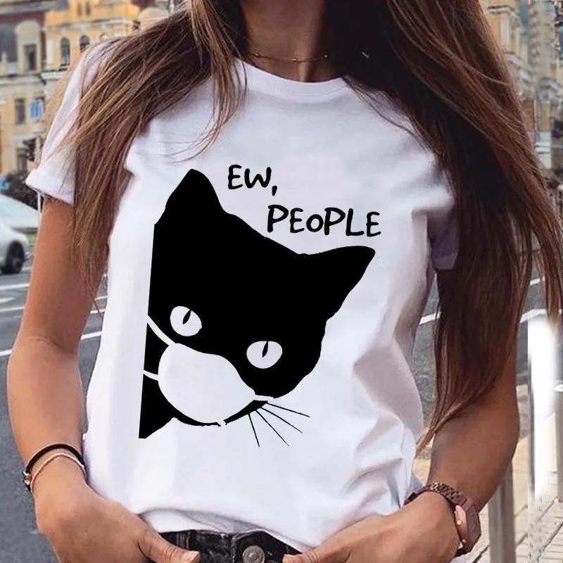 Fashion Women's Cute Cat Animal Print T-shirt Crew-neck Women's T-shirt Tops Women Clothing Graphic T Shirts Harajuku Aesthetic