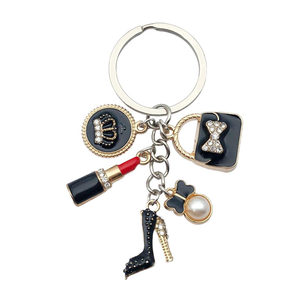 Lipstick & High Heels Keychain with Red Wine Glass Pendant