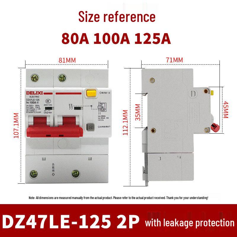 Delixi Type D DZ47SLE 220V 2P Miniature Circuit Breaker with Earth Leakage Protection.