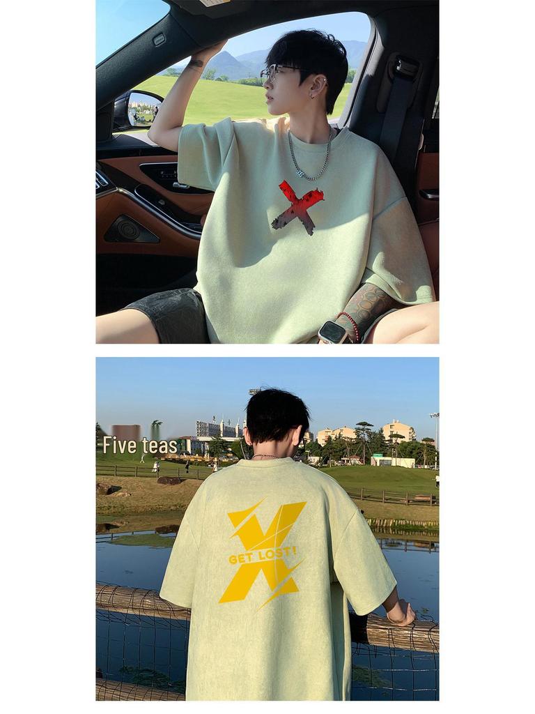 Men's Plus Size Heavyweight Suede Short Sleeve Retro T-Shirt - Summer 2024 Collection