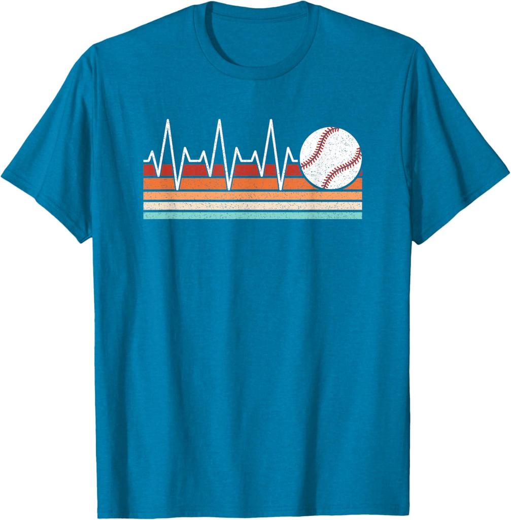 Baseball Heartbeat EKG Life Retro Graphic Tee Breathable Cotton Short Sleeve T-Shirt For Men And Women