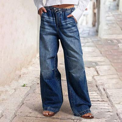 Women's Casual Fashion Retro Mid-rise Wide-leg Pleated Loose Jeans Straight Pants