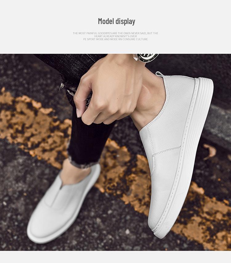 Men's Plus Size White Leather Loafers - Hand-Stitched Slip-On Cowhide Casual Shoes