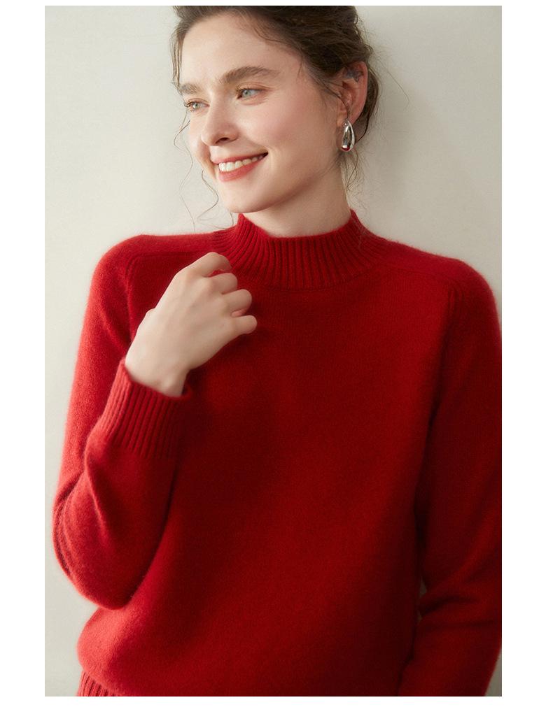 Women's Soft Cashmere Sweater, Half-High Neck, 2025 Autumn/Winter, Thick Double-Ply Knit, Versatile Layer.