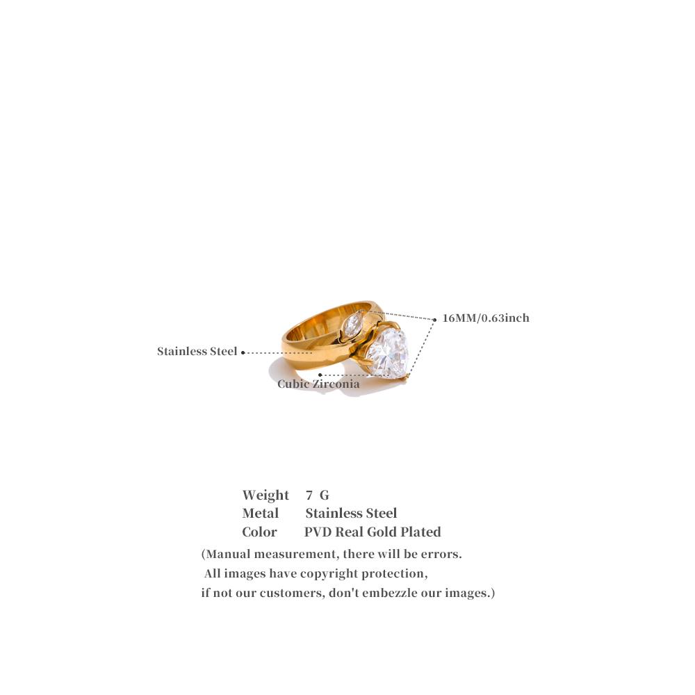 Eetit 18K Golden PVD Plated Rust Prevention Bling Cubic Zirconia Ring for Women Stainless Steel Fashion Smooth Jewelry