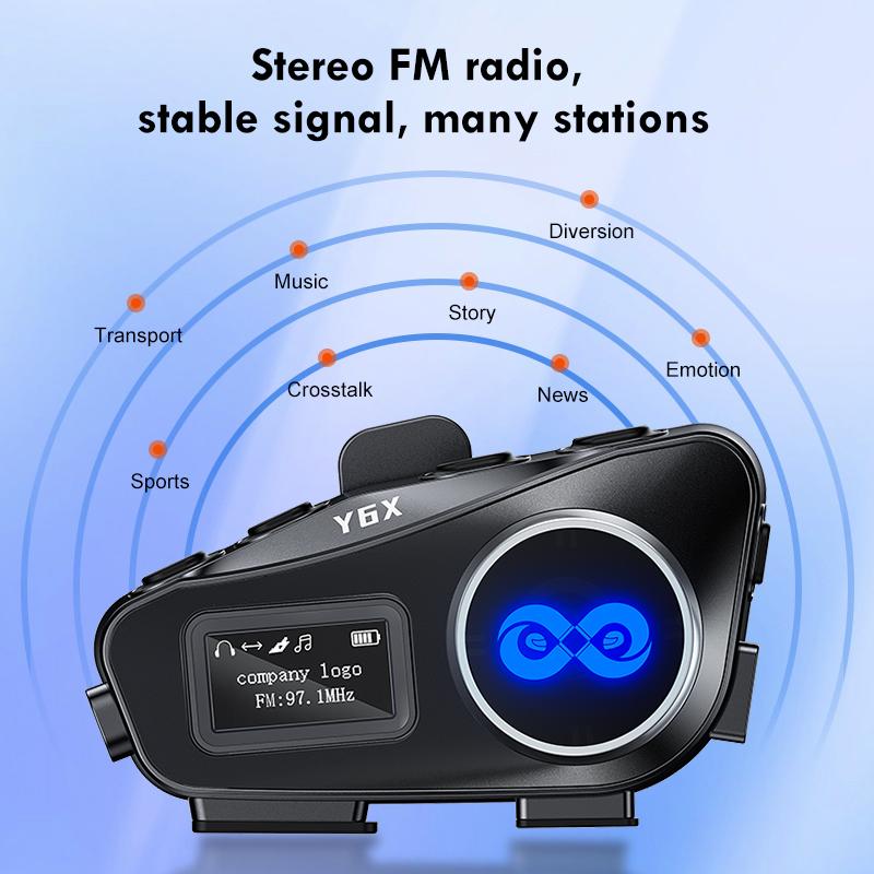 Y6X Motorcycle Bluetooth Helmet Intercom Headset Wireless V5.1 Music Share Noise Reduction FM Radio IP56 Waterproof LED Lighting