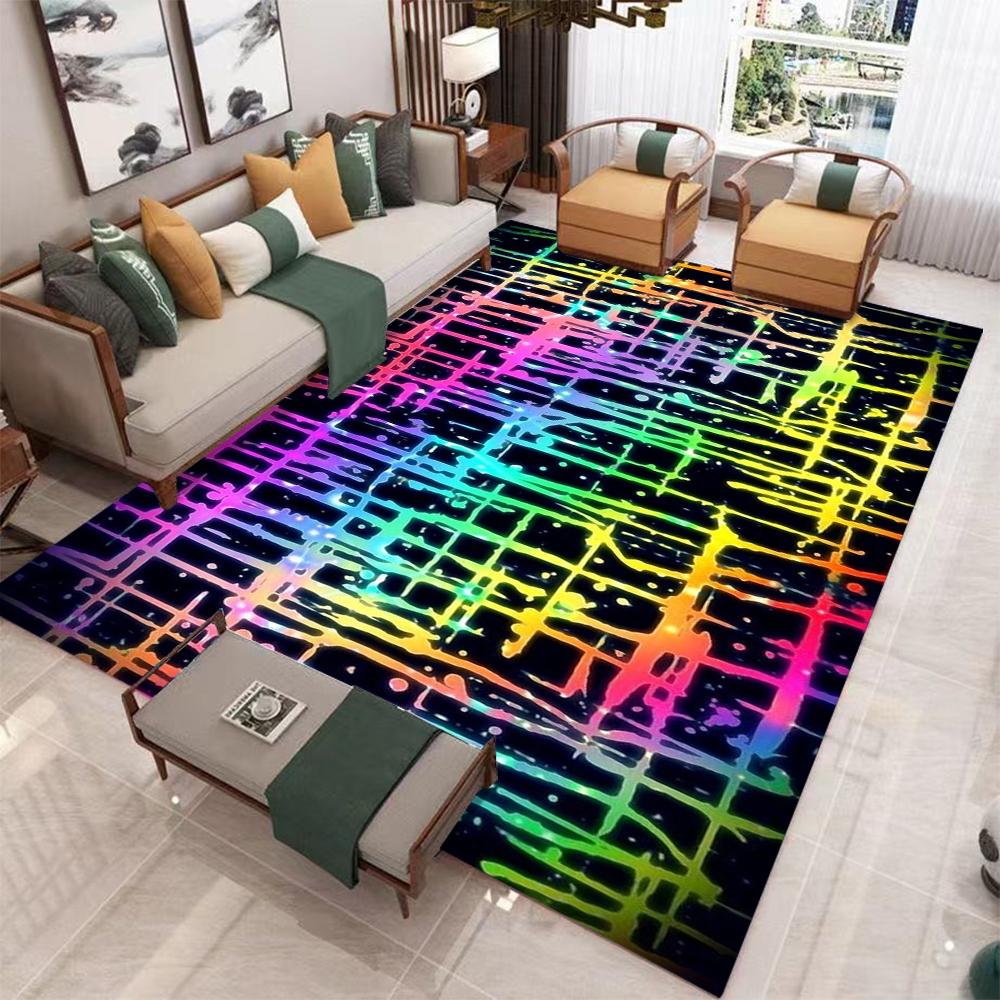 Schwarzer Geometrischer Abstrakt Teppich Wohnzimmer Zuhause Großer Schlafzimmerteppich Leichter Luxus Sofa Couchtisch Rutschfeste Bodentuch Dekoration
