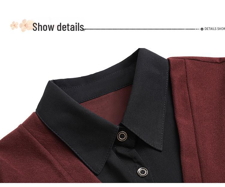 2025 Spring/Fall Two-Piece Collar Long Sleeve Top for Middle-Aged and Elderly Women
