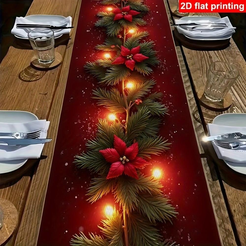 Linen Print Table Cloth Xmas Party Decor Table Runner High Quality Christmas Table Flag Christmas