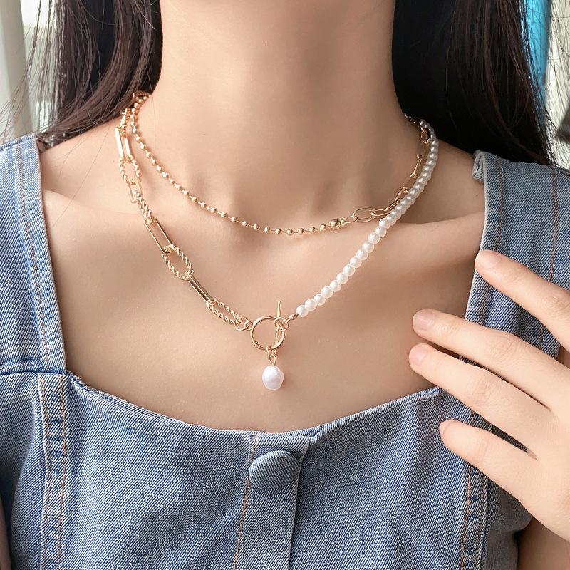 Vintage Gold Color Multiple Styles Imitation Pearl Necklace For Women Boho Trendy Multi-Layer Crystal Pendant Necklaces Jewelry