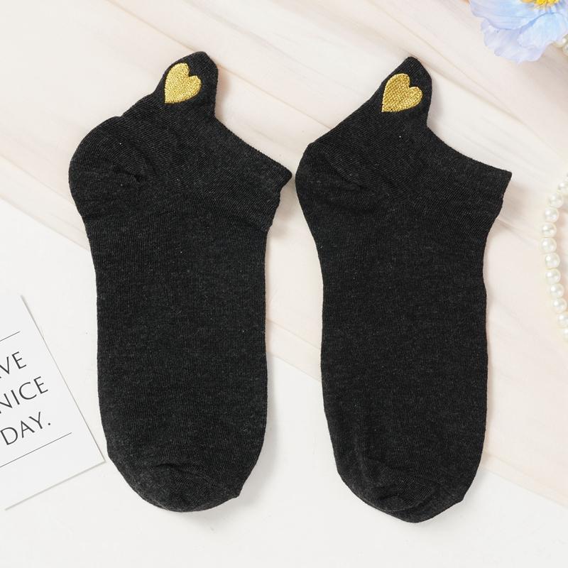 5 Par Skarpetek za Kostkę Gładkich Złoty Jedwab Haft Serce Damskie Skarpetki Bawełniane Nadruk Korony Bawełniane Skarpetki