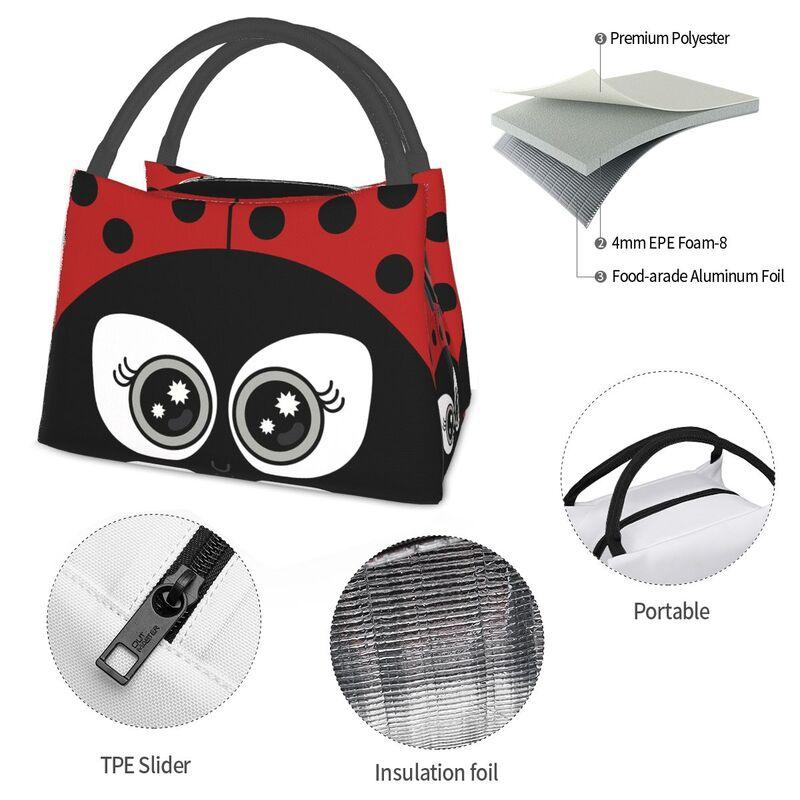 Cute Cartoon Ladybug Thermal Lunch Bag for Women Girls Portable Insulated Cooler Bag for Picnic Beach Work Reusable Lunch Box