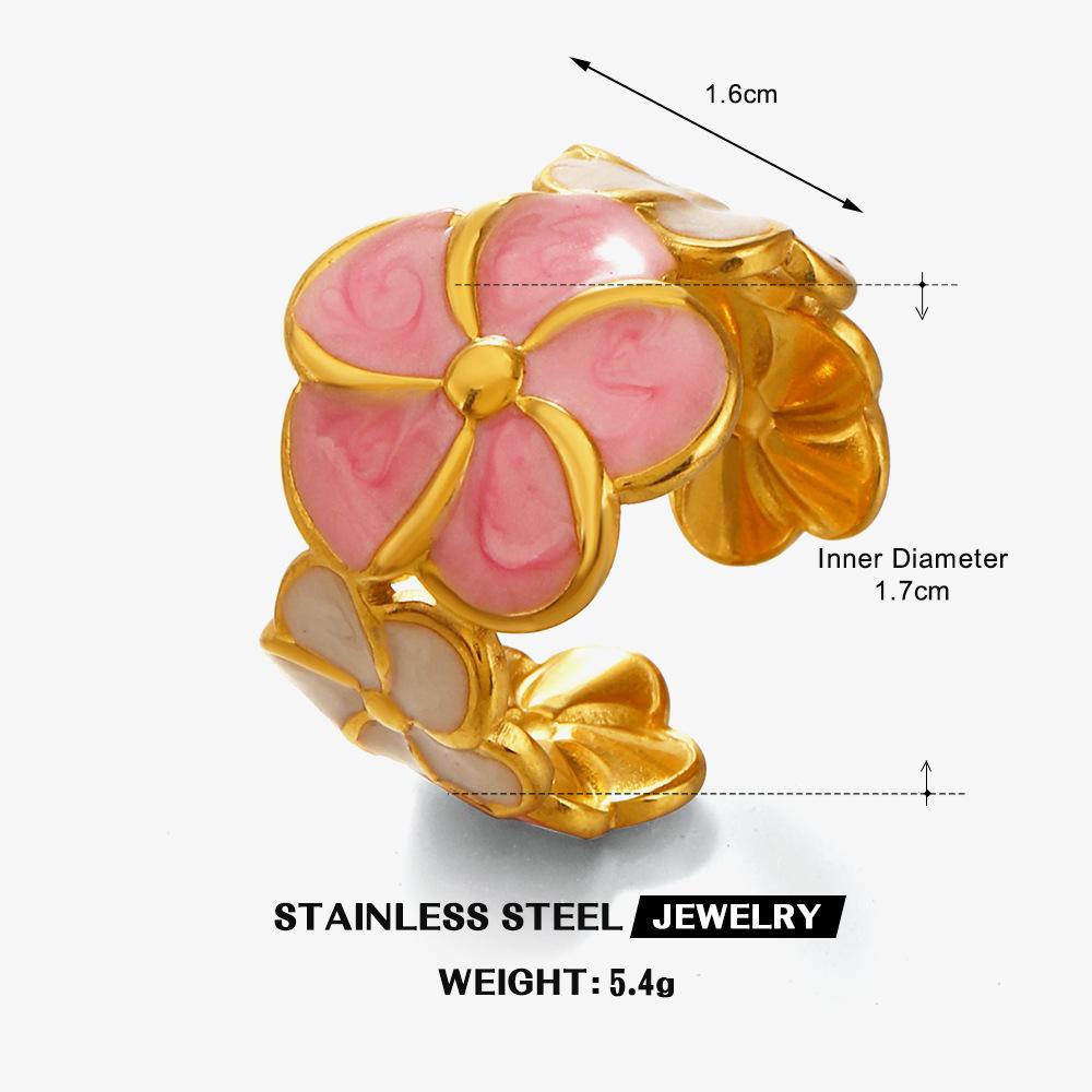 316L Edelstahl Emaillierter Blumenblattring für Damen Farbige Tropfglasur Serie Wasserfeste Ringe Luxuriöser Schmuck Geschenk