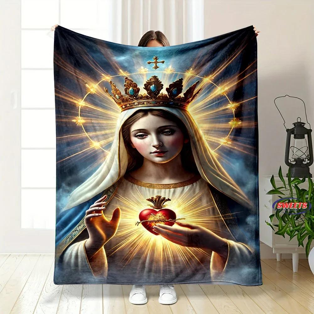 New Arrival ! Virgin Mary Pray Blanket, Warm and Cozy Flannel Blanket, Sofa Bedroom Office Leisure Nap Cover Blanket, Nice Gift