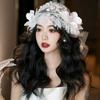 White Bride Headdress Lace Floral Wedding Headwear Romantic Bridal Hat  Banquet