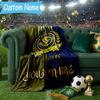 Custom Name Al Nassr Football Club Crest Flannel Blanket, Use for Birthday/Holiday Gift, Soft Blanket for Sofa/Bed/Camping/Office, Home Decor