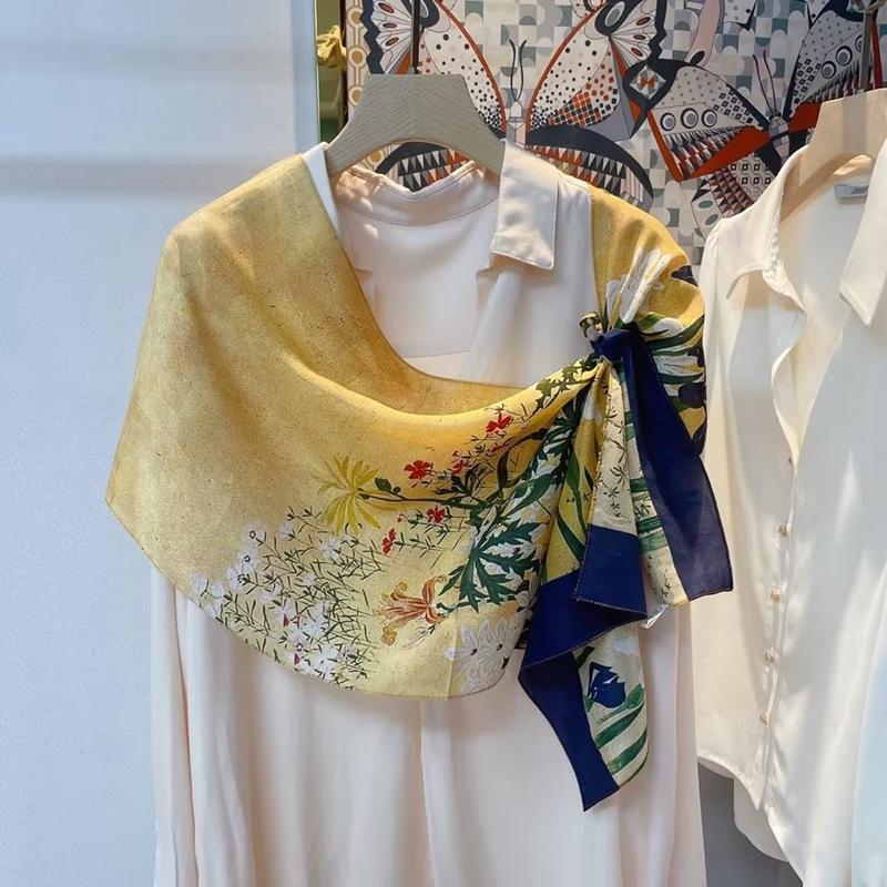 Silk Mulberry Silk Silk Scarf Plain And Elegant Water Ink Bamboo Silk Scarf Women'S Double Crepe Scarf Shawl