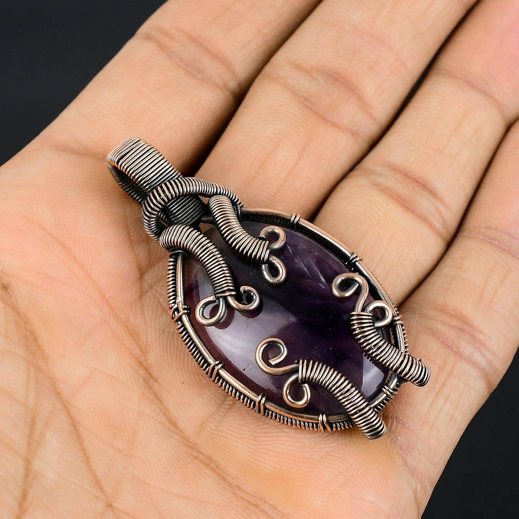 Amethyst Anhänger Edelsteinschmuck, 999 Kupferdraht gewickelter Anhänger, Geschenk für Frauen Handgefertigter Anhänger