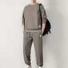 2Pcs/Set Men Casual Sport Suit Waffle Texture O-neck Long Sleeve Sweatshirt Elastic Waist Pockets Jogger Pants Set Loose Fit Sweatshirt Suit