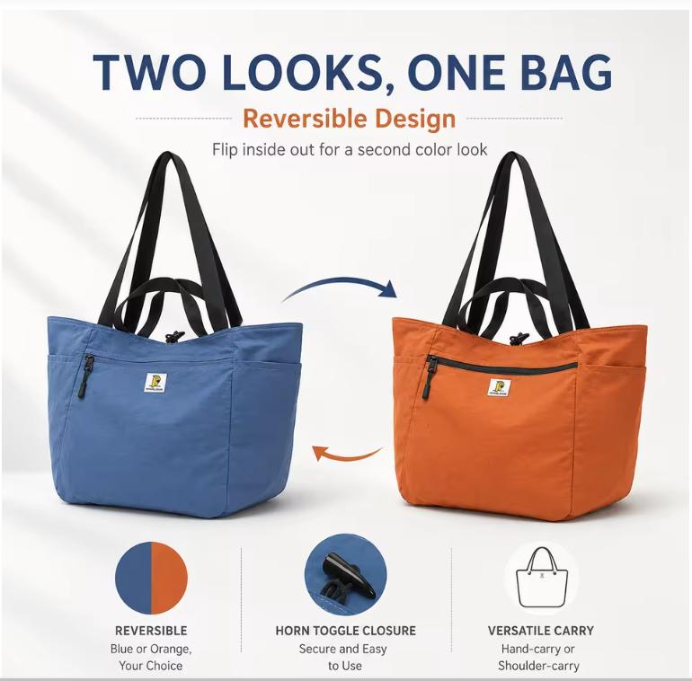 Reversible Travel Tote Bag Large Capacity Foldable Carry On Duffle Bag Canvas Shoulder Luggage Packing Bag for Women Men