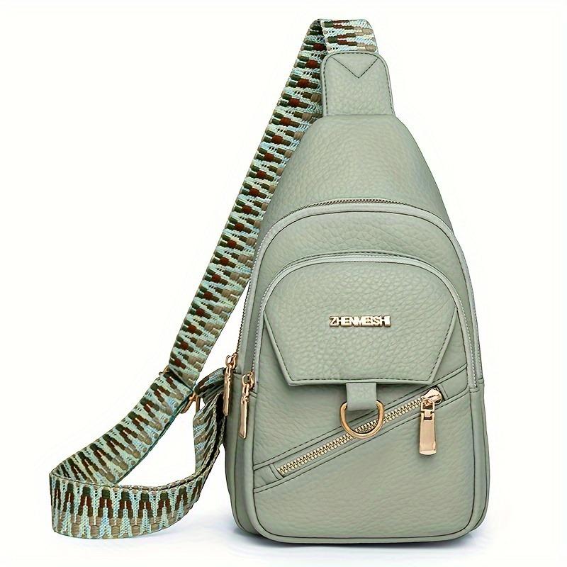 

1pcs Large Capacity PU Leather Crossbody Bag Adjustable Strap Casual Chest Bag Fashion Versatile for Travel Daily Use 30x18x10cm зелёный