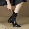 Women Ankle Boots Luxury Genuine Leather High Heels Elastic Band Black Chelsea Short Boot Elegant Female Booties Designer Shoe