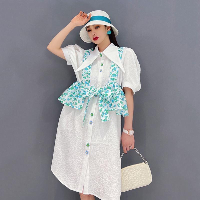 

Однобортное платье с принтом XITAO WLD7008 One Size белый