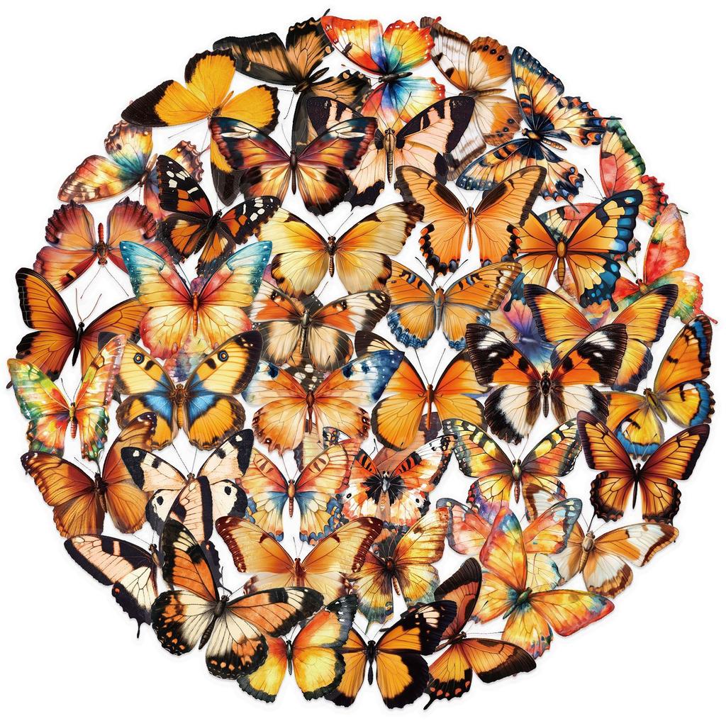 50 Transparent Colored Butterfly Sticker Pack, Waterproof Transparent PET Manual Material Decorative Guitar Notebook